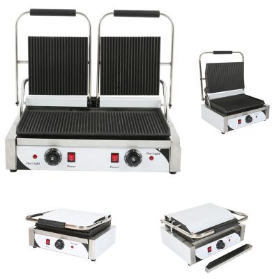 China Eco - Friendly Stainless Steel Fast Food Equipment Supply 1500 Watt Panini Machine Electric Contact Grill for sale