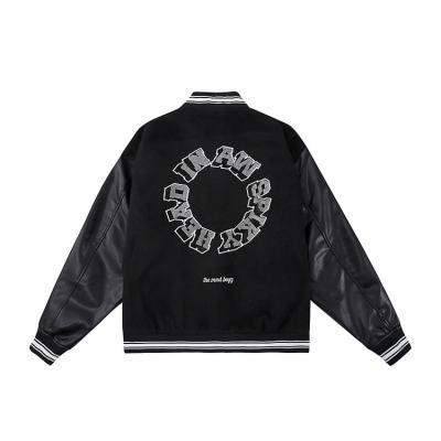 China Wholesale Breathable Loose Black Retro Combat Bomber Contrast Varsity Letterman Baseball Rhinestone Varsity Jacket for sale