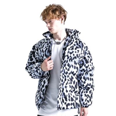 China 2021 Breathable Custom Cotton Thick Winter Bread Leopard Print Warm Men Bubble Stripper Coat Quilted Jacket for sale