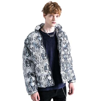 China Stripper Print Snakeskin Print Snake Skin Retro Hip Hop Men's Bomber Coat Quilted Jacket Polyester Reversible Custom Thick for sale