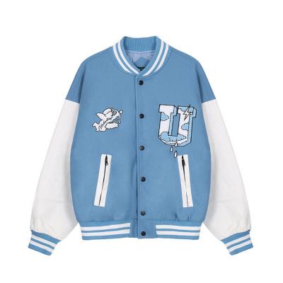 China 2021 Youth Baseball Letterman Unisex Varsity Light Blue Jacket Custom Wholesale Breathable Men Women for sale