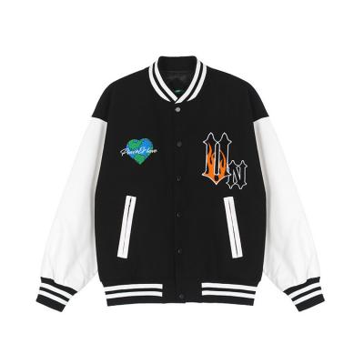 China Custom Logo Splicing Unisex Black Boy Men's College Letterman Varsity Baseball Jacket Breathable Manufacturers for sale