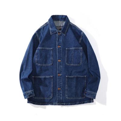 China Custom Wholesale America Hip Hop Vintage Cotton Men's Simple Blue Men's Workwear Breathable Jeans Jacket for sale