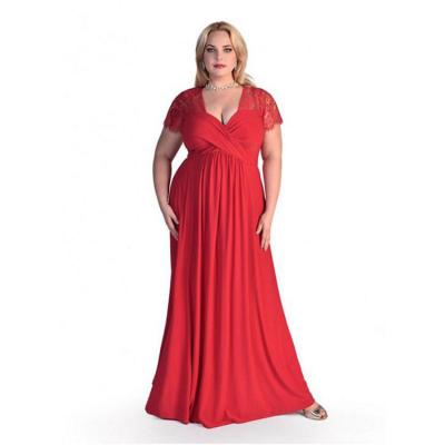 China Newest Design Anti-wrinkle Plus Size Women's Solid Color Fall V-Neck Lace Maxi Dress With Sling Clothing for sale