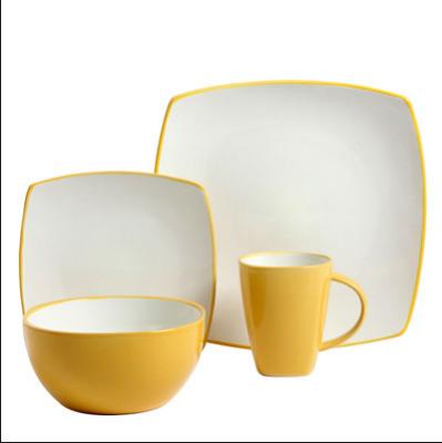 China Sustainable Yellow And White Square Dinnerware , Wholesale Square Dinnerware Sets for sale