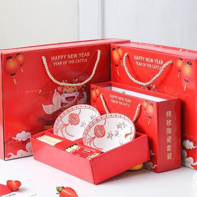 China Gift Box Disposable Bowl Set For CNY Cattle With Two Pairs Of Chopsticks for sale