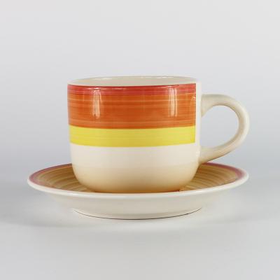 China 350cc Disposable Coffee Cup And Saucer Set White Inside for sale