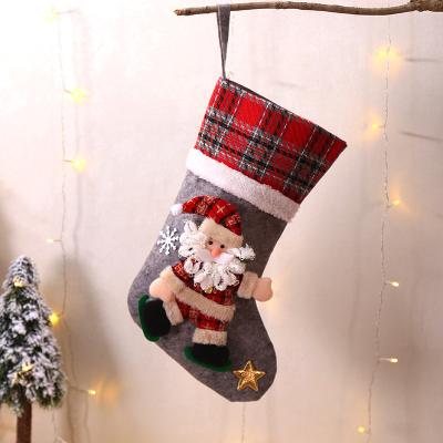 China Christmas Tree Decoration Santa Claus Snowman Elk Children Gift Sack Christmas Decoration Bottom Candy Socks Gift Sack Lattice Christmas Socks for sale