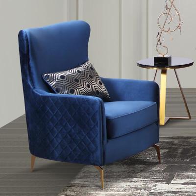 China High-resilience hot sale modern high back velvet fabric chair leisure chair dark blue armchair for sale