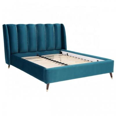 China Metal frame with wood slats and wood legs of a central support rail King Queen Jade Green high quality modern soft headboard upholstered fabric velvet bed frame for sale