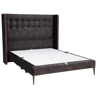 China Hotel Apartment Bedroom Black King Queen Higher Headboard Divan Tufted Fabric Velvet Bed Foldable Classic View for sale