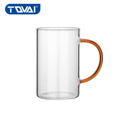 China Contemporary Modern TQVAI Flower Borosilicate Glass Coffee Tea Cup Straight Flower Tea Cup With Handle for sale