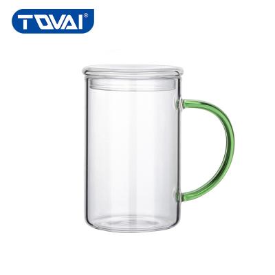 China TQVAI Contemporary Borosilicate Glass Coffee Tea Cup Mug Clear Glass Mug With Colorful Handle for sale