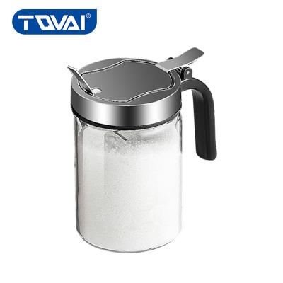 China TQVAI 400ml Household Kitchen Condiment Salt Spice Pepper Viable Glass Jar With Stainless Steel Lid for sale