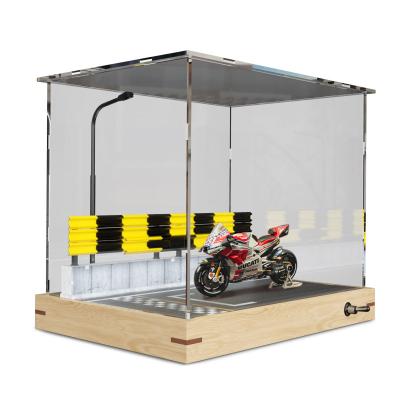 China Acrylic display box parking scene car model diy handmade 1:18 wooden car motorcycle model for sale