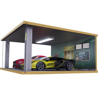 China 1:18 car parking garage DIY solid wood model car storage box handmade scene model for sale