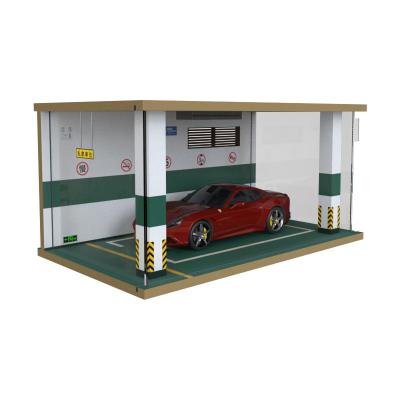 China 1:24 Scene Parking Garage Car DIY Solid Wood Wooden Model Storage Box Handmade Model Garage for sale