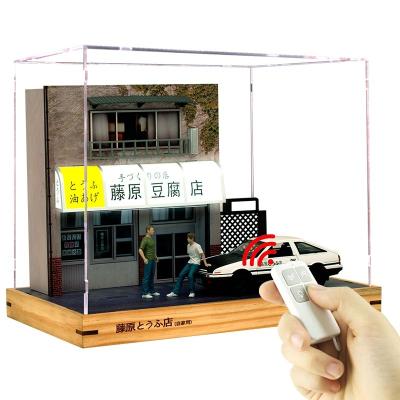 China 1:32 Fujiwara Tofu Store Car Parking Garage Handmade DIY Scene Model Wooden Solid Wood Garage Model for sale