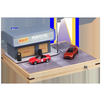 China 1:64 Wooden Parking Solid Wood Model DIY Handmade Model Acrylic Car Display Box Tire Store Scene Garage Model for sale