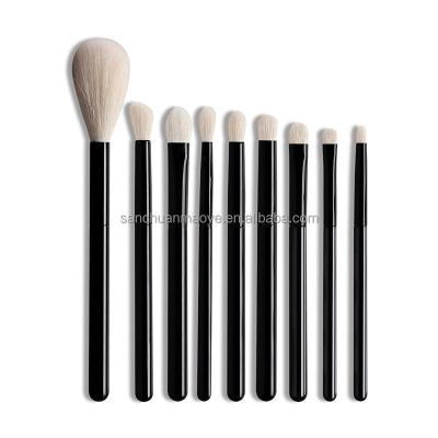 China Angular Blush OVW White Goat 9pcs Blending Eyeshadow Hair Makeup Brush Set Accentuate Black Handle Travel Blusher Portable Shader for sale