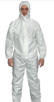 China Water-proof&Breathable Tyvek Coverall, disposable SMS/PP white coverall with elastics on the waist and ankle for sale