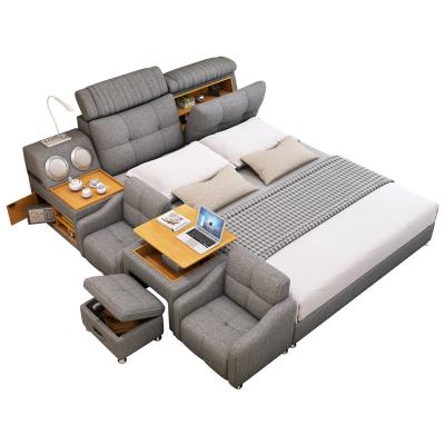 China Adjustable Modern Soft Leather Fabric Multifunctional Massage Storage Bedroom Tatami (Other) Smart Bed With Speaker for sale