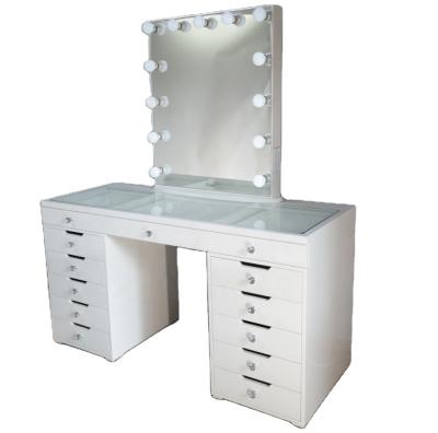 China 2021 New Product Convertible LED Dressing Table White Wood Mirrored Dressers Furniture Mirrored Dresser for sale