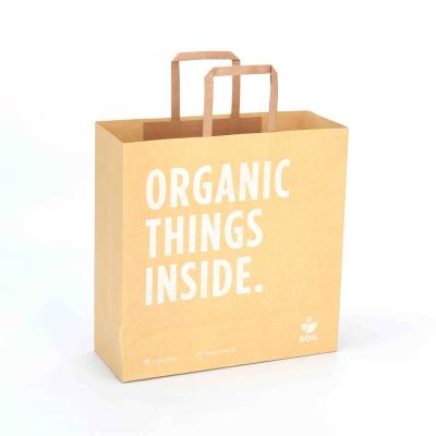 China Recyclable Custom Printed Your Own Logo Brown Kraft Shopping Paper Bag With Handles for sale