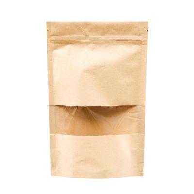 China Recyclable Kraft Paper Bags With Window Stand Up Seal Large Ziplock Paper Bag Food Storage Resealable Pouch for sale