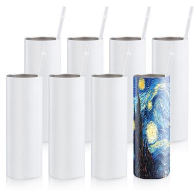 China Sustainable Local Stock White Double Wall Stainless Steel 20oz Straw Tumbler Travel Straight With Lid Vacuum Insulated Sublimation Tumbler for sale