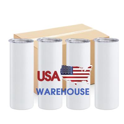 China Sustainable USA Warehouse Free Shipping 20oz White Skinny Straight Tumbler Stainless Steel Insulated Sublimation Tumbler With Straw for sale