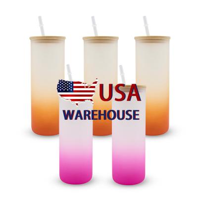 China Sustainable USA Wholesale Custom logo Sublimation Blank  Mug 16oz 20oz 25oz Frosted Gradient Color Printing Glass straight Tumbler for sale