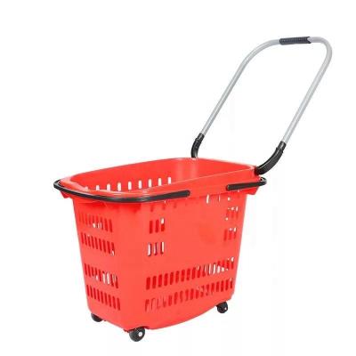 China New Style Eco - Friendly Plastic Material With Wheel Shopping Plastic Basket For Store for sale