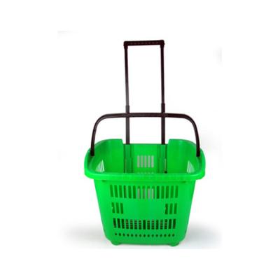 China High Quality Eco-friendly Supermarket Plastic Shopping Cart With Wheels Supermarket Wholesale Shopping Basket for sale