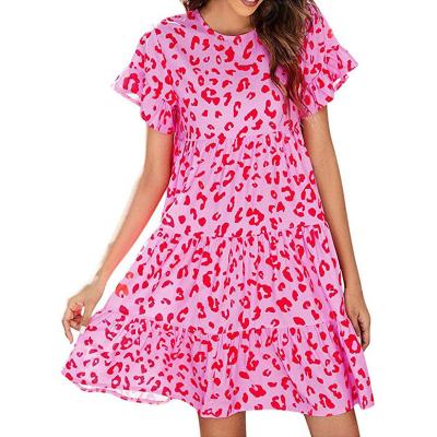 China 2022 New Style Women Breathable Leopard Print Casual Fashion Summer Pink Cute Dress for sale