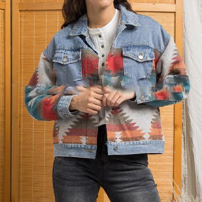 China Reversible 2022 Ready To Ship Denim Patchwork Vintage Aztec Jacket Women New Coat for sale