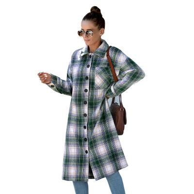 China 2022 Breathable Flannel Crazy Plaid Long Light Green Flaanel Shacket for sale