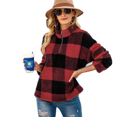 China 2022 Winter Hoodie Fashion Plaid Anti-pilling Long Sleeve Women's Hoodies Sweatshirts Turtle Neck Plush Coat Female for sale