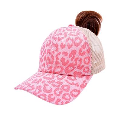 China 2022New Arrival Women's Summer Leopard Cap Common Ponytail Crossed Baseball Hats/Breathable for sale