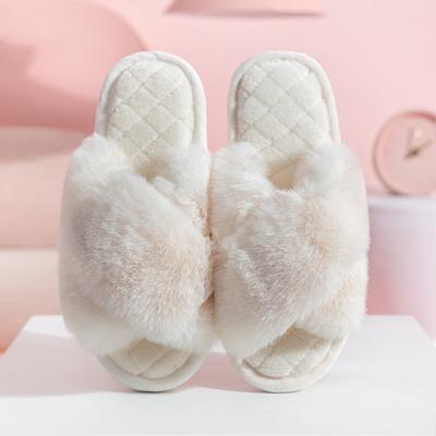 China Custom Plush Fur Fluffy Women's Fleece Slippers Women's Plush Slippers Fashion Trend Women's Slipper Cross Strip Plush Soft Bedroom Slippers for sale