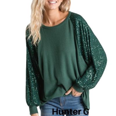 China Anti-wrinkle 2022 Sequined Spring T-shirt Long Sleeve Women's Casual Tops Quilting T-shirt Ladies Loose Pullovers for sale