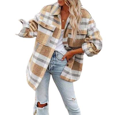 China Popular Plaid Lapel Long Sleeve Jacket Reversible 2022 Thick Wool Coat Loose Long Plus Size Blouse for sale