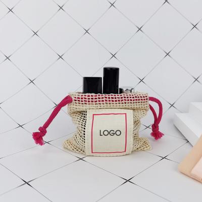 China Eco-Friendly Organic Cotton Mesh Bags With Custom Logo OEM/ODM Drawstring Net Eco-Friendly Reusable Cosmetics Storage Bag for sale