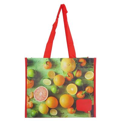 China Carry Market Laminated RPET Reusable Promotion OEM/ODM Eco-Friendly Fruit Printing Reusable Shopping Bag for sale