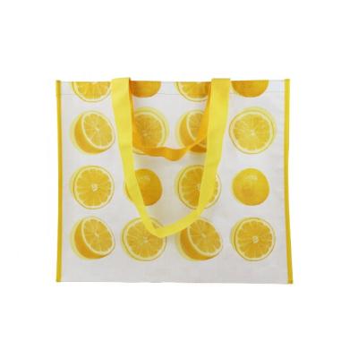 China OEM/ODM ECO Moisture Proof Custom Lemon Laminated Shopping Recycled Rpet Large Woven Grocery Tote Bag for sale