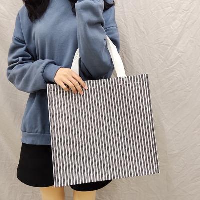 China Fashion Reusable White Stripe Eco-friendly Shopping Bag OEM/ODM Reusable Grocery Tote For Women for sale