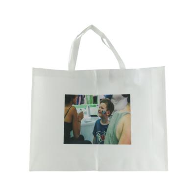 China Custom Bolsa Handled Tela No Tejida White Reusable Non Woven Shopping Bag Laminated With Logo for sale