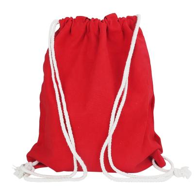 China Reusable Custom Grocery Red Cotton Canvas Drawstring Shopping Backpack Bags With Handle for sale