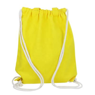 China OEM Canvas Shopping Backpack Lemon Yellow Cotton Sustainable Drawstring Bag For Girl for sale