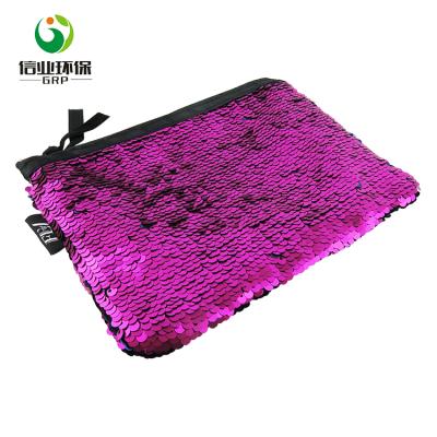 China Hot Pink Fashion Custom Color Double Sequin Travel Cosmetic Bag With Logo for sale